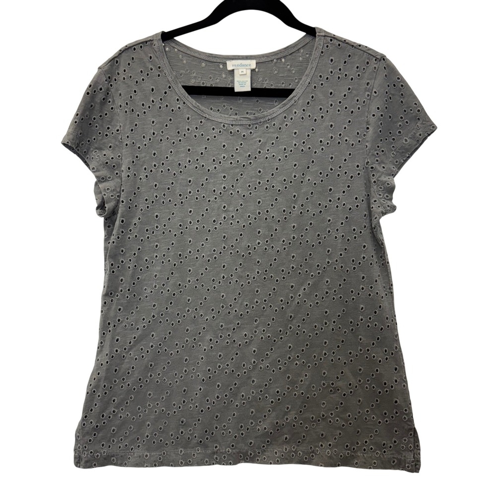 Sundance Gray Eyelet Blouse‎ Women's Size Medium – Boho Chic Cotton Top